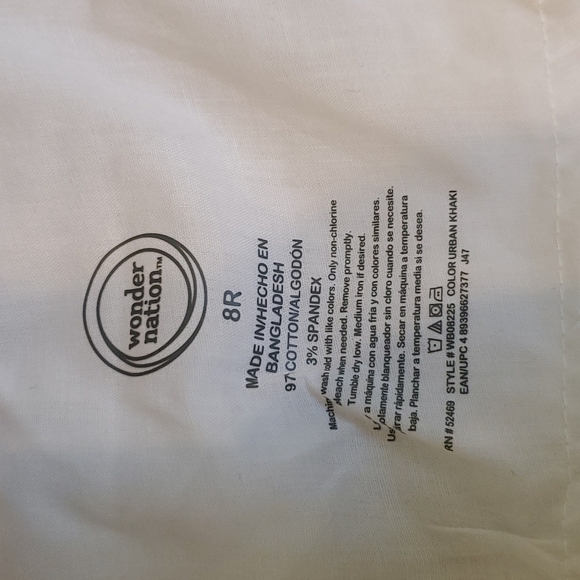 NWOT Wonder Nation Khaki Pants - Boy Size 8R -A116 - Picture 3 of 3